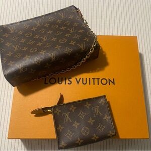 Louis Vuitton Brown Monogram toiltry bag with small wallet/ coin purse.